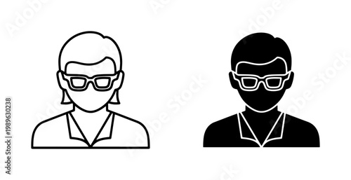 Male avatar icon wearing glasses in outline and solid style