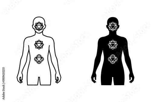 Human Body Silhouette with Chakra Energy Points Vector