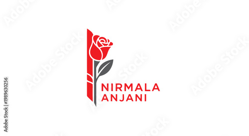 Elegant Nirmala Anjani Logo Featuring a Red Rose and Leaf Design on White Background.
