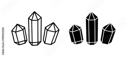 Black and White Crystal Mineral Icon Set