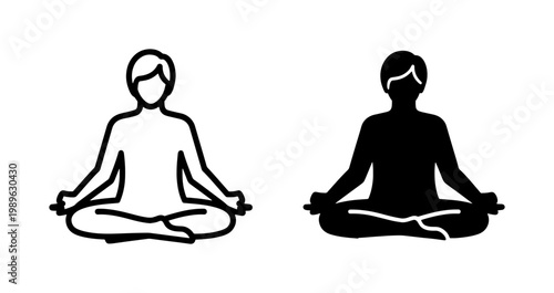 Yoga meditation person icon set in lotus pose