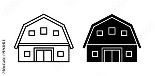 Rustic Barn Icon Set in Outline and Solid Style