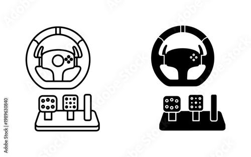Racing Simulator Steering Wheel and Pedals Icon Set