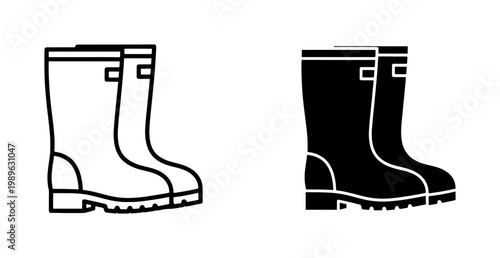 Rubber boots icon set for rain and gardening