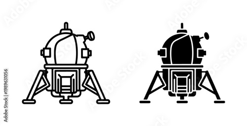 Lunar Lander Spacecraft Icon Set in Line and Silhouette Style