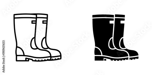 Rubber Wellington Boots Outline and Silhouette Icon Set