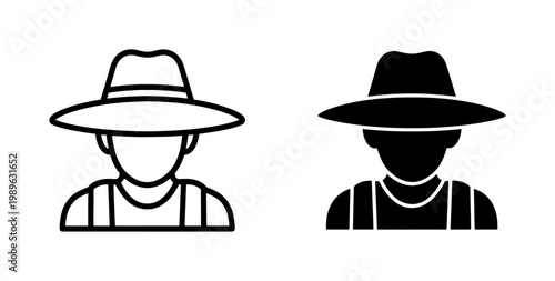 Farmer avatar icon set with straw hat and overalls