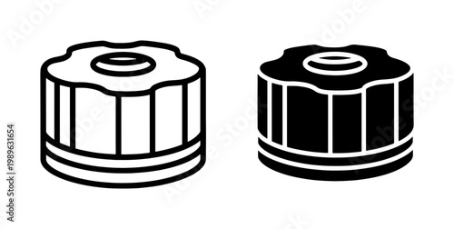 Industrial Machine Knob Icon Set in Outline and Solid Style