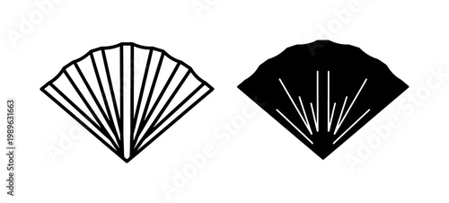 Traditional Japanese Folding Fan Black Outline and Silhouette Icons
