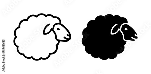 Black and White Sheep Vector Icons Set