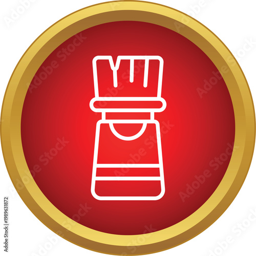White outline shave brush icon inside a red circle with gold border