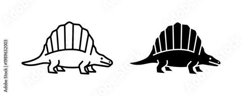 Dimetrodon Dinosaur Icon Set in Outline and Solid Style