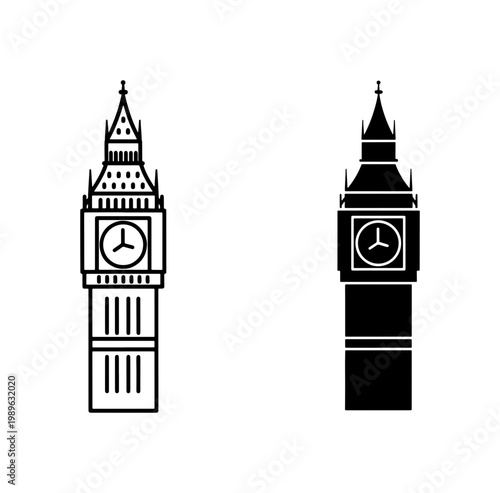 Big Ben London Clock Tower Vector Icon Set