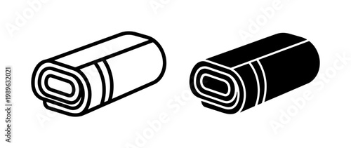 Rolled Towel Icon Set in Outline and Glyph Style
