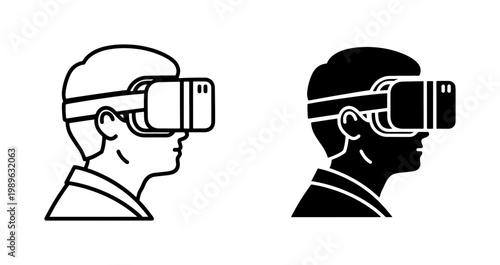 Man wearing virtual reality headset icon set