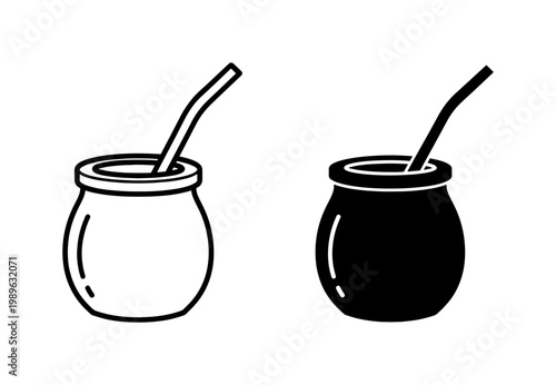Yerba Mate Tea Cup and Bombilla Straw Icon Set