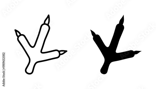 Bird footprint outline and black silhouette icons