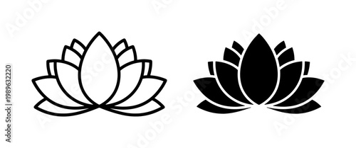 Lotus flower line and silhouette icon set