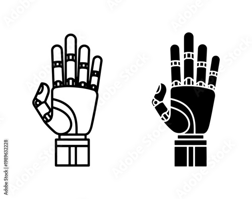 Robotic Hand Icon Set in Black and White Outline
