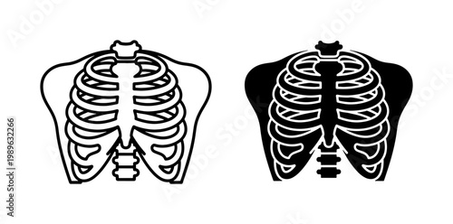 Human Rib Cage Icon Set with Sternum and Spine Details