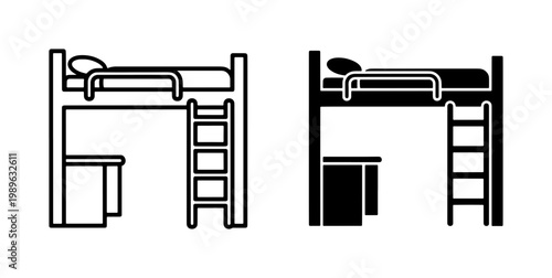 Loft Bed with Desk and Ladder Icon Set