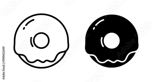 Glazed Donut Line and Silhouette Icon Set