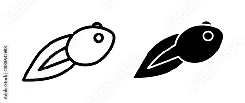 Tadpole line and silhouette icon set