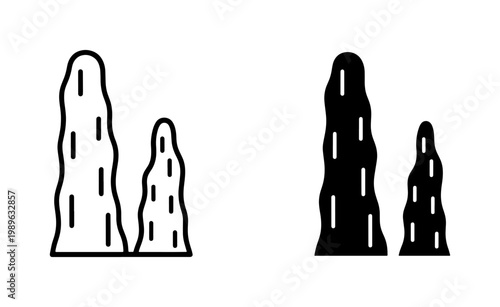 Stalagmite and Stalactite Cave Rock Formation Icon Set