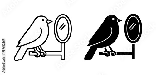 Bird Looking at Mirror Icon Set