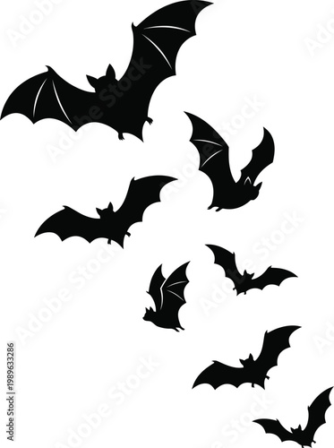 Silhouette of flying bats a halloween night scene