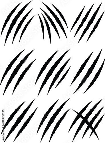 Nine black claw marks a pattern of scratches and animalistic aggression