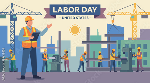 Labor Day United States illustration with diverse industrial workers