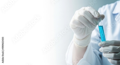Close-up Laboratory test tube with blue liquid for chemistry chemical medicine medical research copy space banner