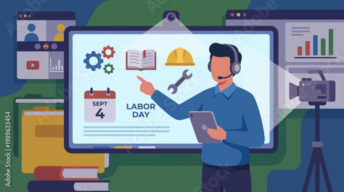 Virtual Online Presentation for Labor Day Holiday Concept