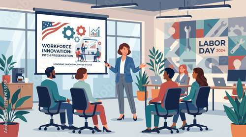 Labor Day workforce innovation business presentation illustration
