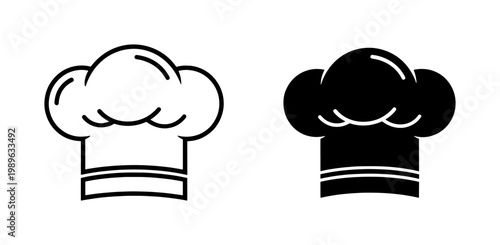 Chef Hat Icon Set in Black and White Outline Style
