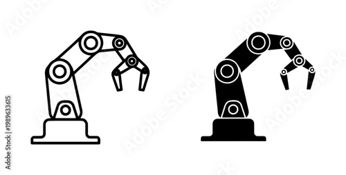 Industrial Robotic Arm Icon Set for Manufacturing Automation