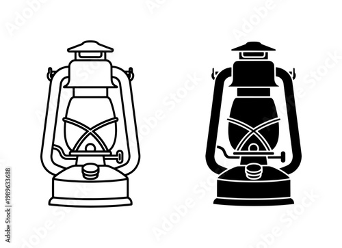Vintage Kerosene Lantern Vector Icon Set