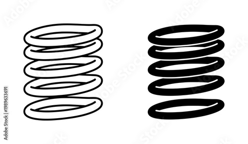 Metal Coil Spring Outline and Solid Vector Icon Set