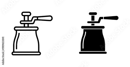 Vintage Manual Coffee Grinder Line and Silhouette Icon Set