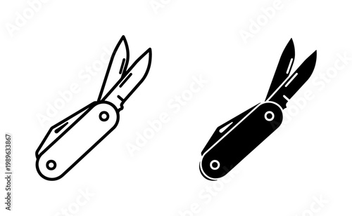 Pocket Knife Icon Set in Outline and Solid Style
