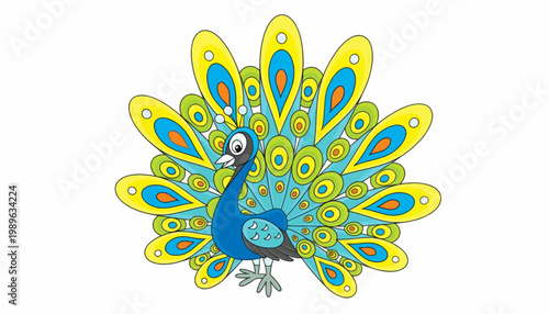 A vibrant peacock spreads its colorful plumage in a natural setting outdoors freely.