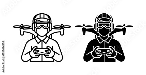 FPV Drone Pilot Icon Set with Remote Control and Goggles
