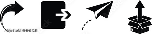 Minimal black UI web icons for communication share export and send functions