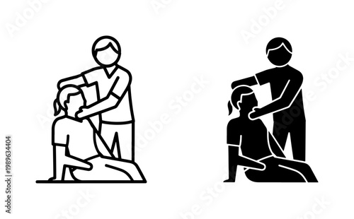 Physiotherapist treating patient neck pain icon set