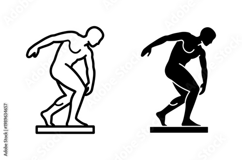 Ancient Greek Discus Thrower Statue Silhouette Icon Set