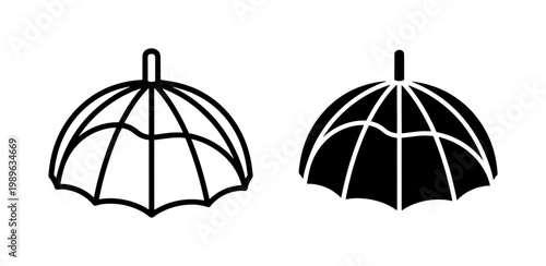 Minimalist Umbrella Line and Silhouette Icon Set