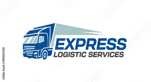 Express Logistic Services Logo - Blue Truck Delivering Goods Efficiently.