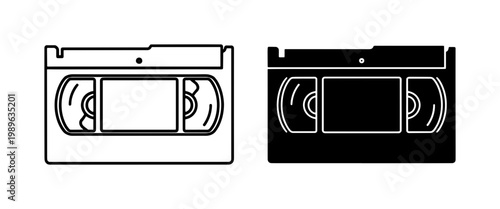 VHS Video Cassette Tape Outline and Glyph Icon Set