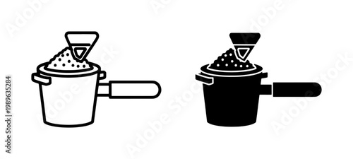 Coffee Portafilter Icon Set with Ground Espresso Powder